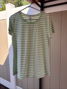 Isaac Mizrahi Live! Green & White Striped Short Sleeve Tee